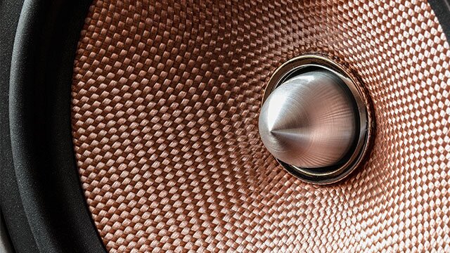 Na zdjęciu znajduje się okrąg ochronny głośnika, z siatką ochronną o miedzianym kolorze. 