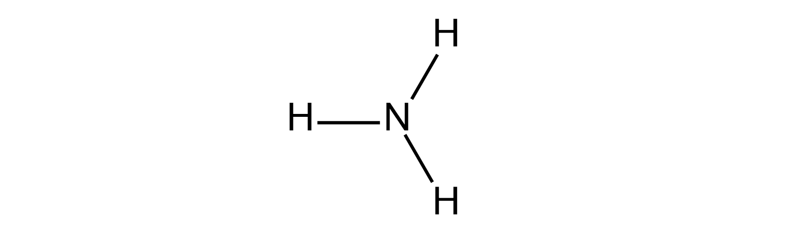 Ilustracja przedstawiająca cząsteczkę amoniaku o strukturze atom azotu związany z trzema atomami wodoru, czyli NH3. 