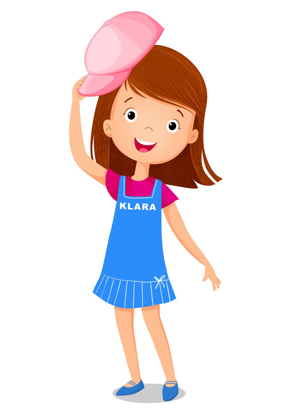 Ilustracja przedstawia Klarę zdejmującą czapkę.
