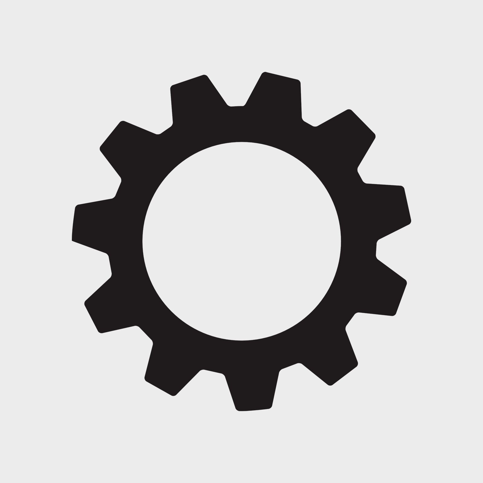Grafika przedstawia czarną ikonę narzędzi ustawienia w komputerze, czyli kółko zębate.