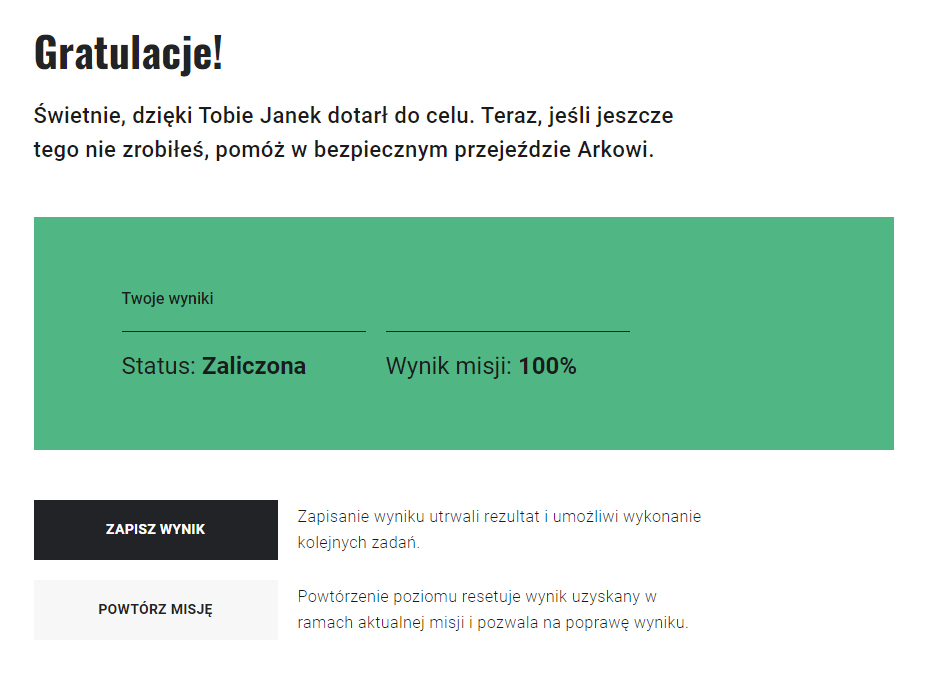 Ekran zakończenia poziomu