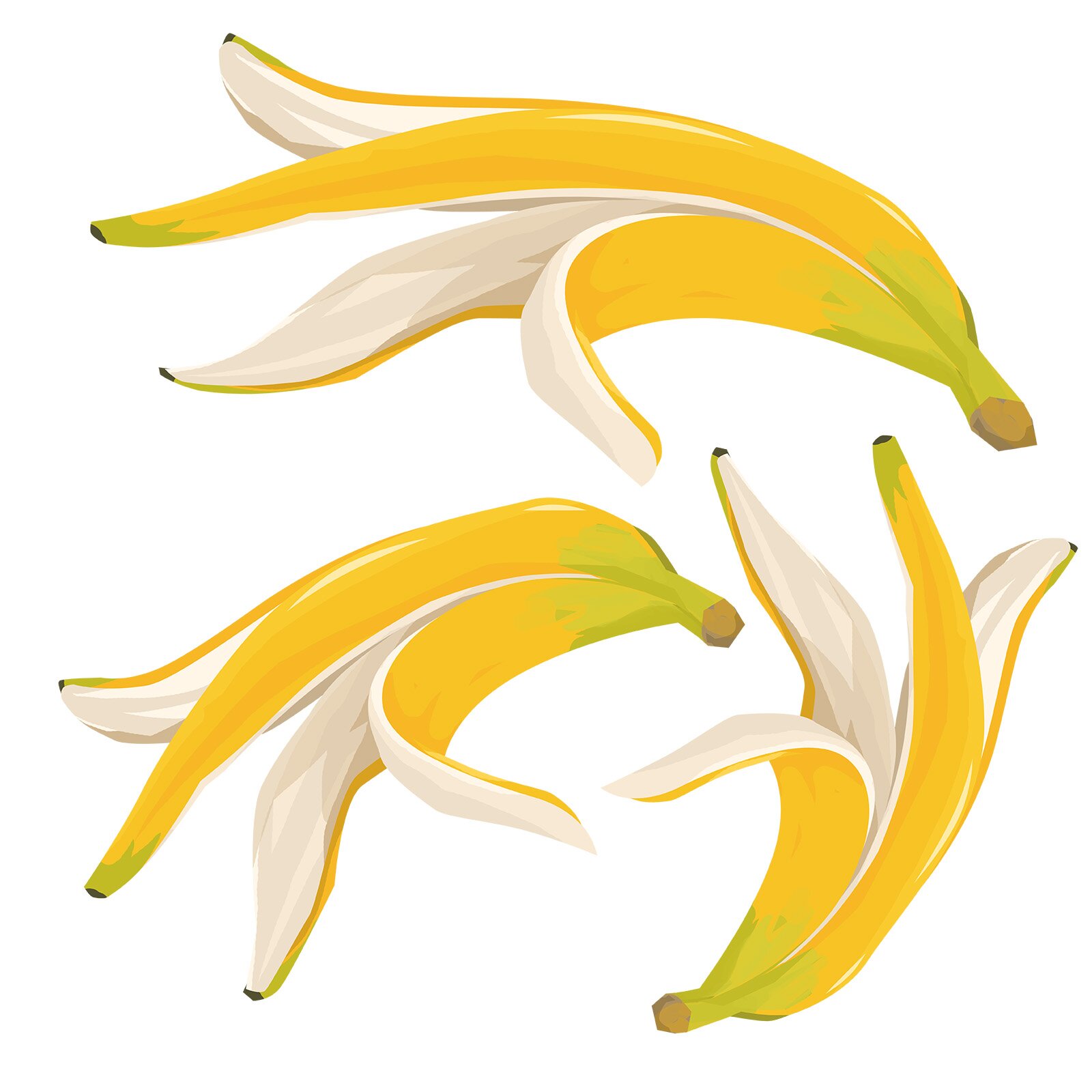 Ilustracja przedstawia skórki z bananów. 