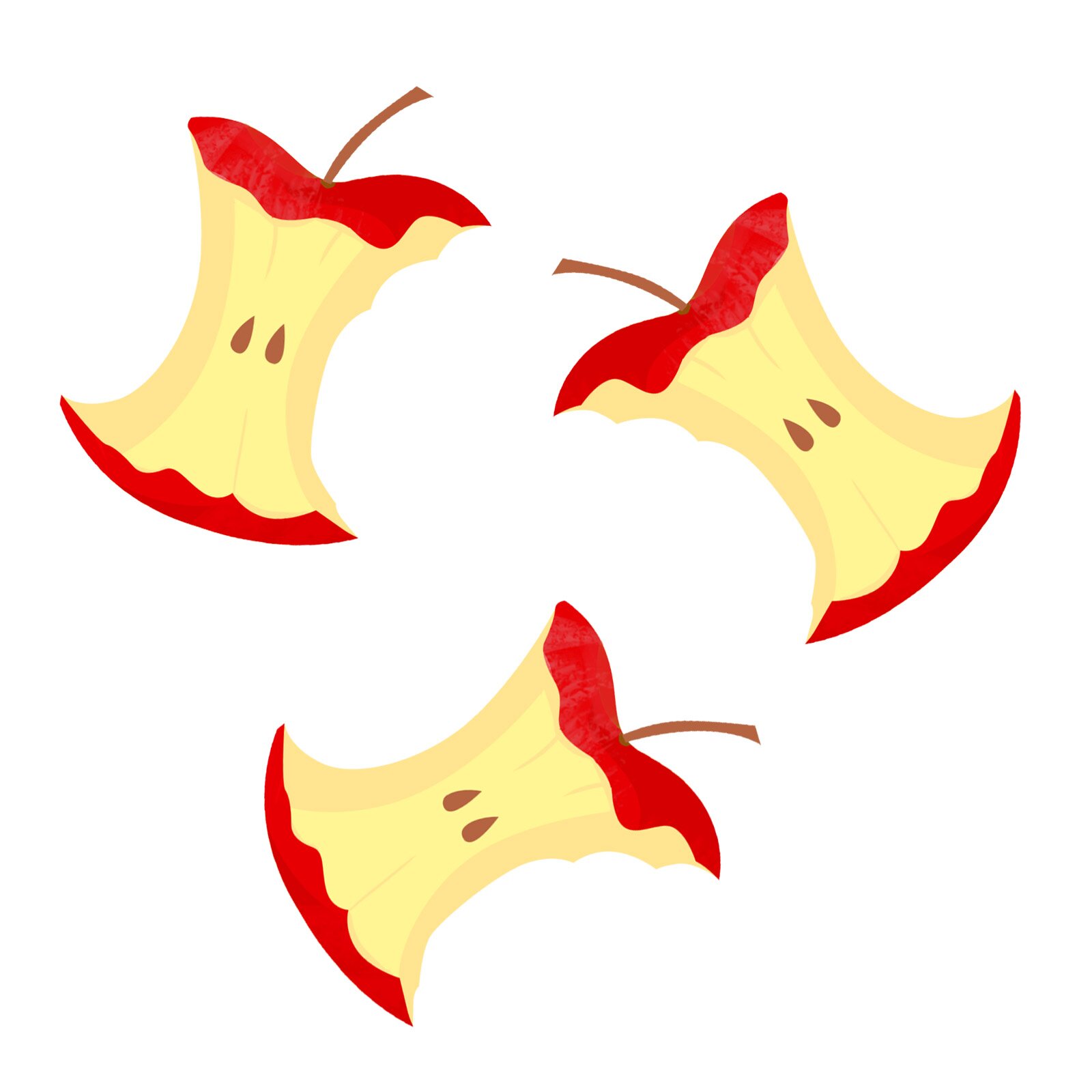 Ilustracja przedstawia ogryzki jabłek. 