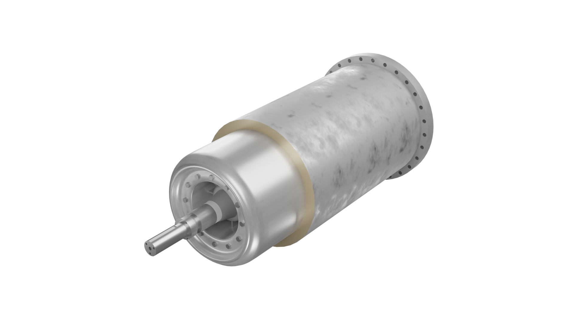 Grafika przedstawia wirnik prądnicy głównej. Ma on kształt walca, z którego wystaje cienki pręt.