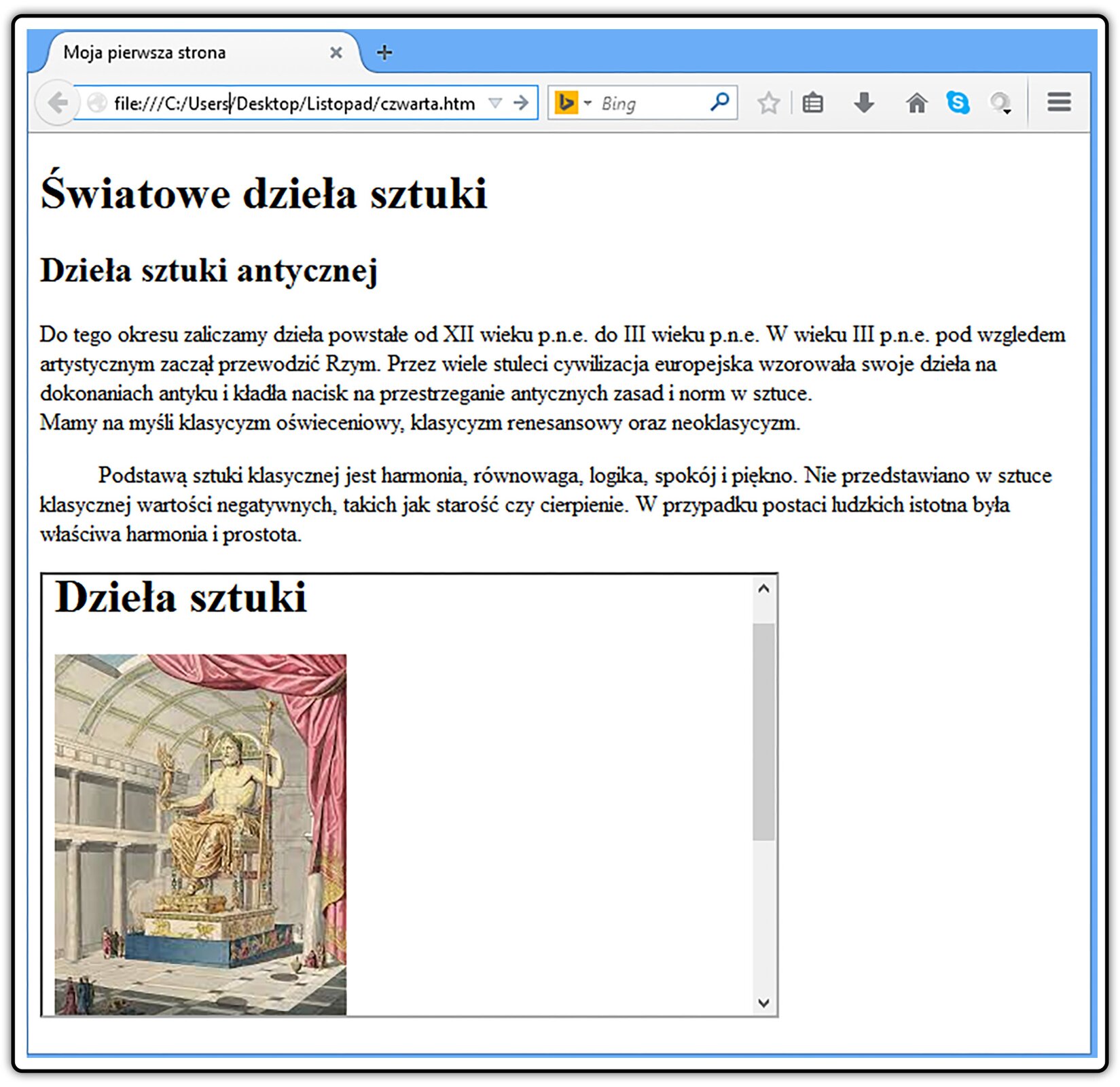 Zrzut widoku strony dokumentu HTML z ramka pływającą zawierającą inną stronę