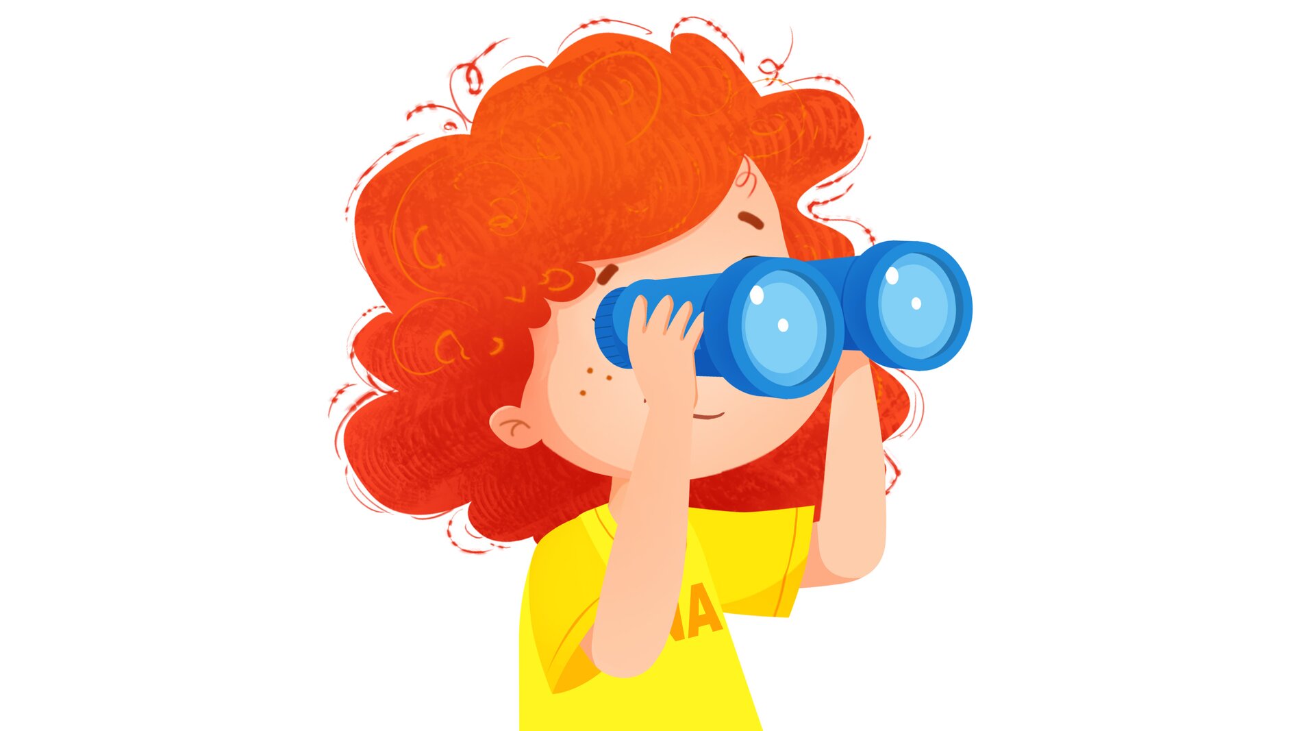 Ilustracja przedstawia Line patrzącą przez lornetkę.