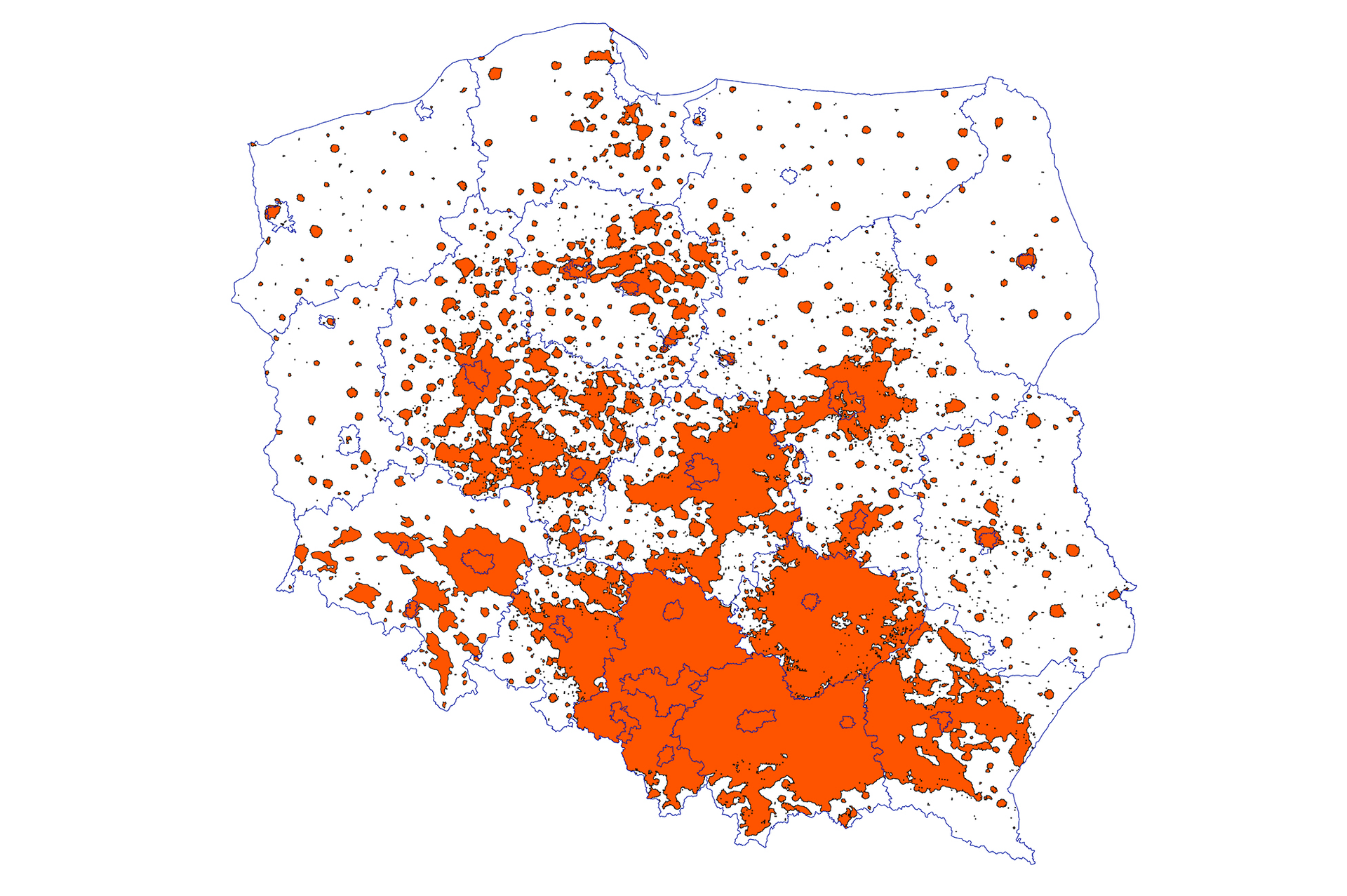 Mapa polski przedstawia obszary przekroczeń normy benzoapirenu. Obszary te to województwo śląskie, małopolskie, świętokrzyskie, wielkopolskie, zachodnie podkarpackie, wschodnie opolskie, wschodnie dolnośląskie, północne łódzkie, północne kujawsko pomorskie, okolice Warszawy, Lublina, Białegostoku, Szczecina, Gdańska.
