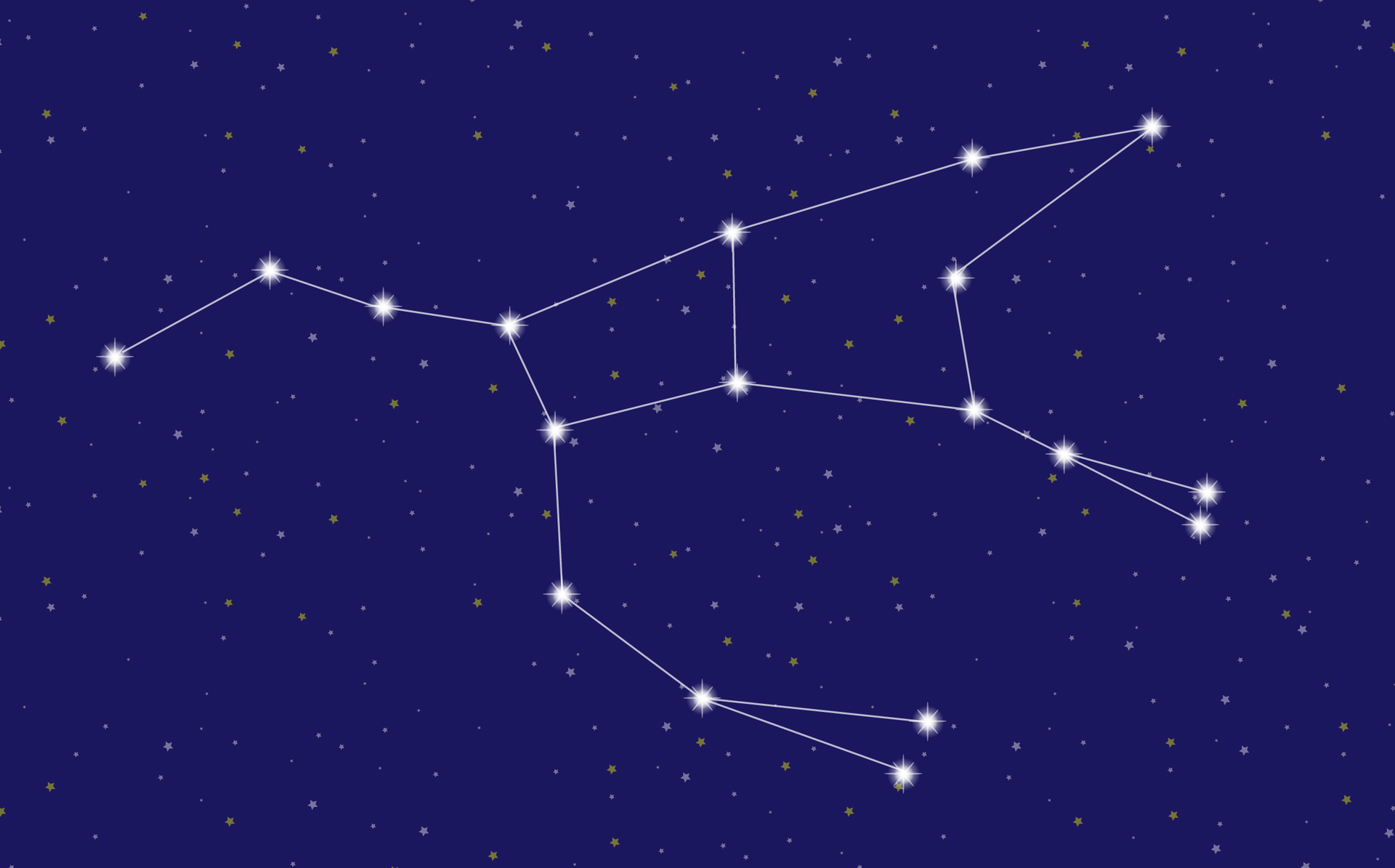 Ilustracja przedstawia rozgwieżdżone nocne niebo. W centralnej części widać gwiazdozbiór nazywany Wielką Niedźwiedzicą. Składa się z wielu gwiazd tworzących kształt przypominający niedźwiedzia.