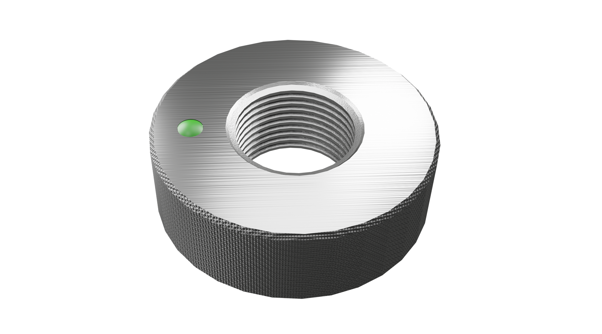 Opis alternatywny dotyczy sprawdzianu jednogranicznego pierścieniowego stałego. Okrągły przedmiot z wyciętym kołem na środku.