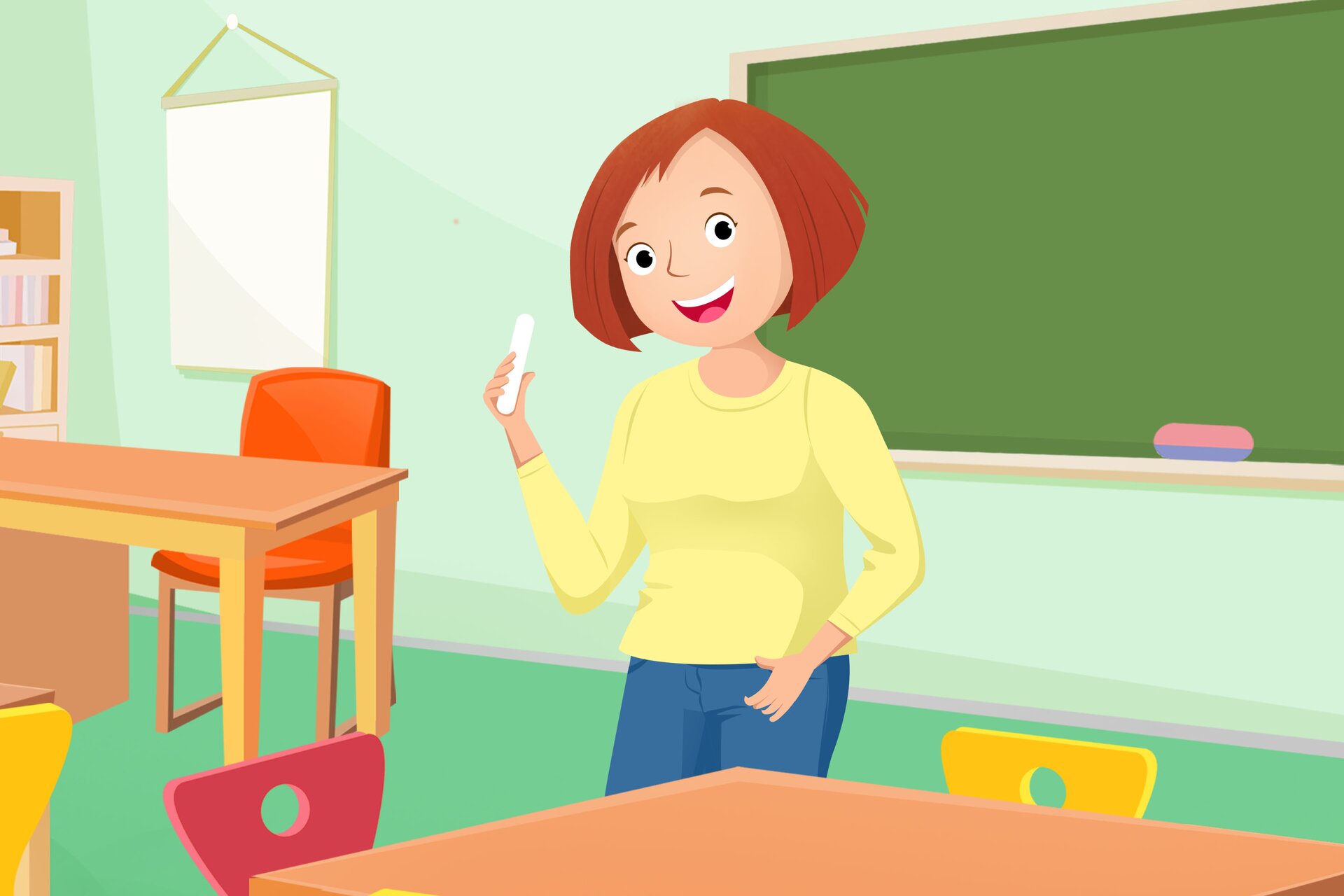 Ilustracja przedstawia nauczycielkę.  