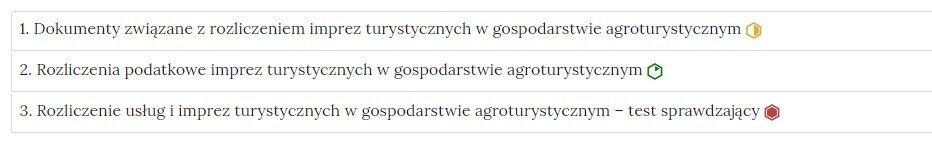 Grafika przedstawia widok interaktywnego materiału sprawdzającego, czyli zbioru poszczególnych zadań w formie listy z nazwami zadań, gdzie po kliknięciu w nazwę zadania pojawi się jego zawartość.