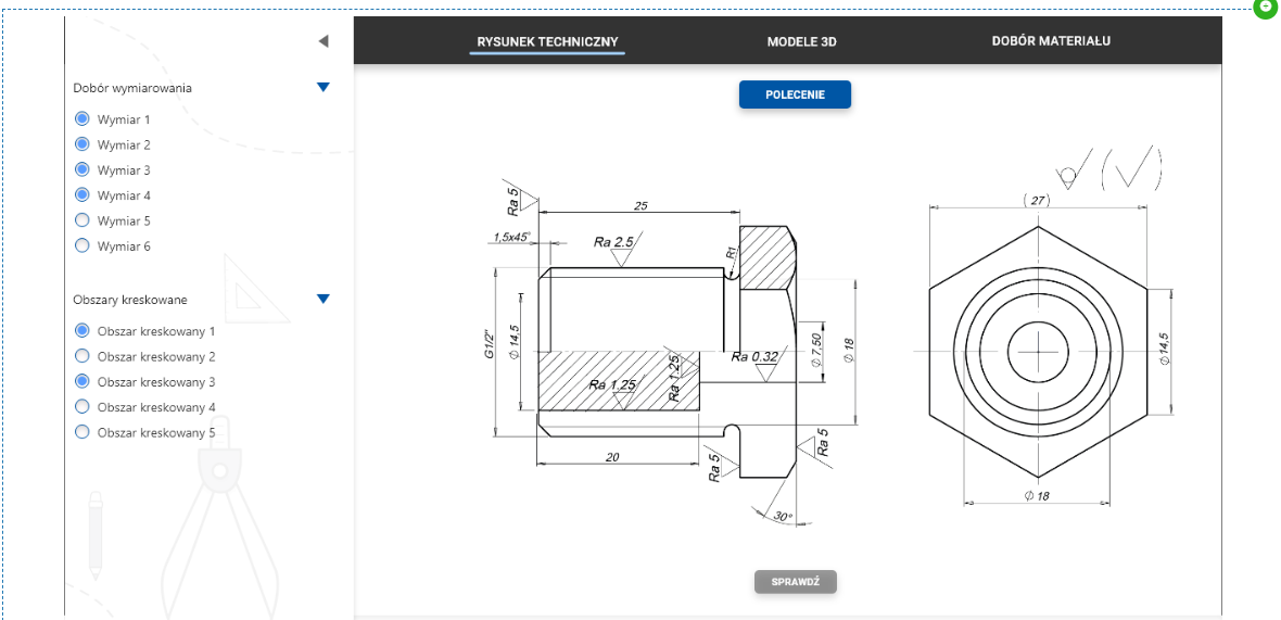 Widok zadania z możliwością zaznaczania odpowiedzi