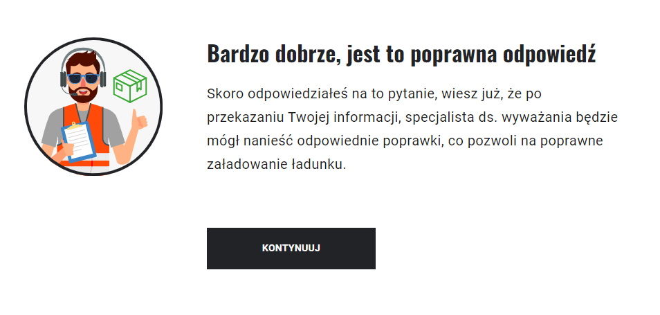 Przykładowy ekran w przypadku poprawnej odpowiedzi.