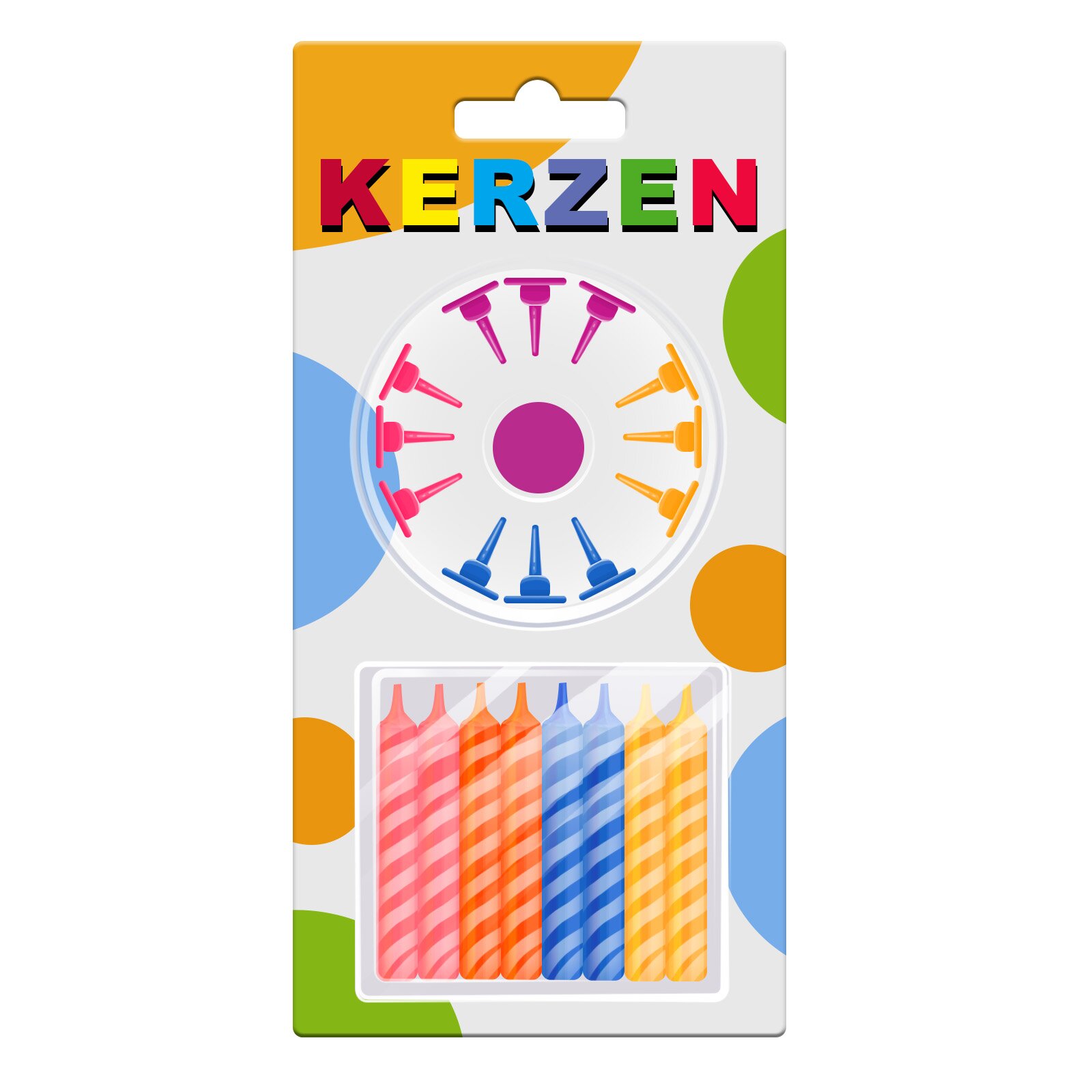 Ilustracja przedstawia świeczki na tort urodzinowy.