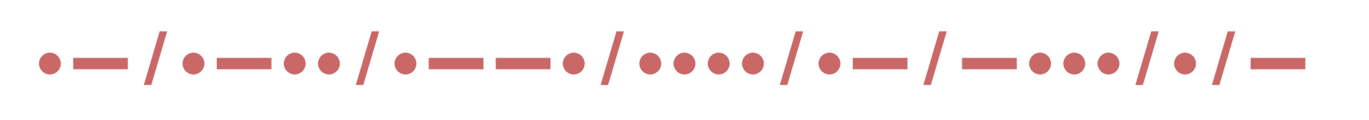 Ilustracja przedstawiająca wiadomość zapisaną w alfabecie Morse'a
• — / • — • • / • — — • / • • • • /• — / — • • • / • / —