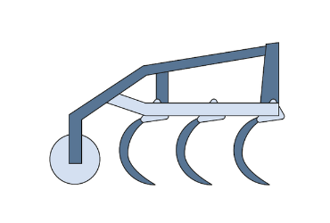 Ilustracja przedstawia urządzenie zbudowane z podstawy, do której przymocowane są zagięte jak widły elementy. Obok znajduje się również koło. 