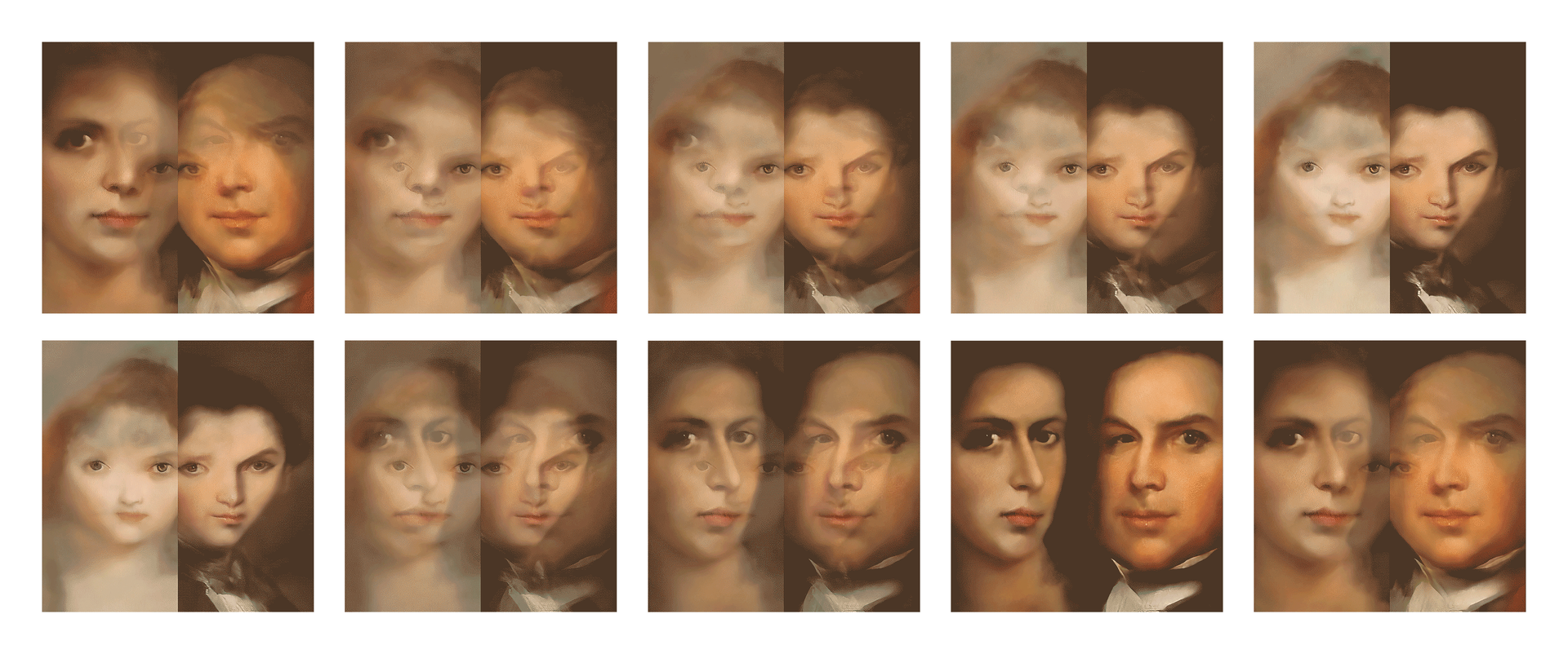 Ilustracja przedstawia zmieniający się obraz składający się z dwóch ułożonych obok siebie fragmentów. Przedstawiają one twarze kobiety- po lewej stronie, oraz mężczyzny po prawej stronie. Początkowo, ilustracje są rozmyte, jasne, ukazując jasne, dziecięce twarze, a następnie dwie postacie o zniekształconych twarzach, których jedno oko jest ułożone zbyt nisko lub zbyt wysoko. Kolejna zmiana ukazuje twarze dorosłych – kobiety oraz mężczyzny o ciemnych oczach, patrzących przed siebie.