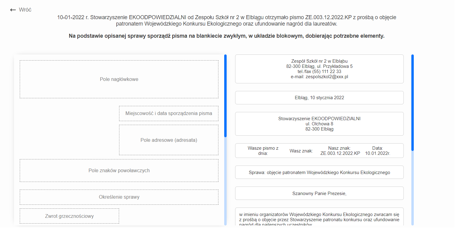 Widok zadania do wykonania