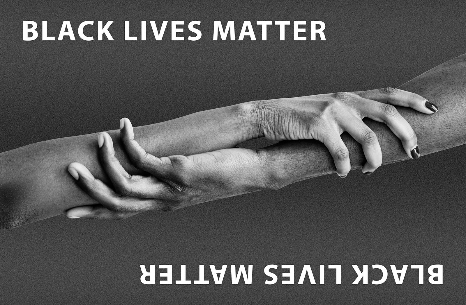 Grafika przedstawia dwie splecione ręce oraz napis w języku angielskim: black lives matter. 