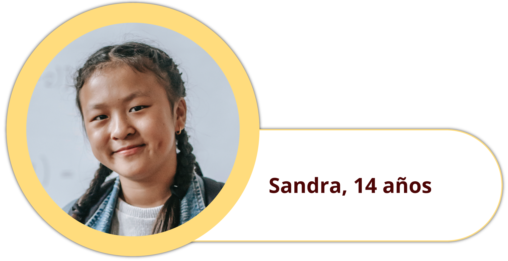 Ilustracja przedstawia zdjęcie dziewczynki z warkoczykami. Podpis: Sandra, 14 años.