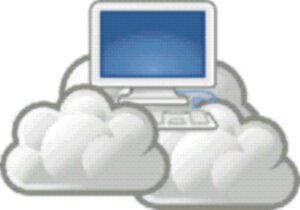 Ilustracja przedstawiająca komputer w chmurach