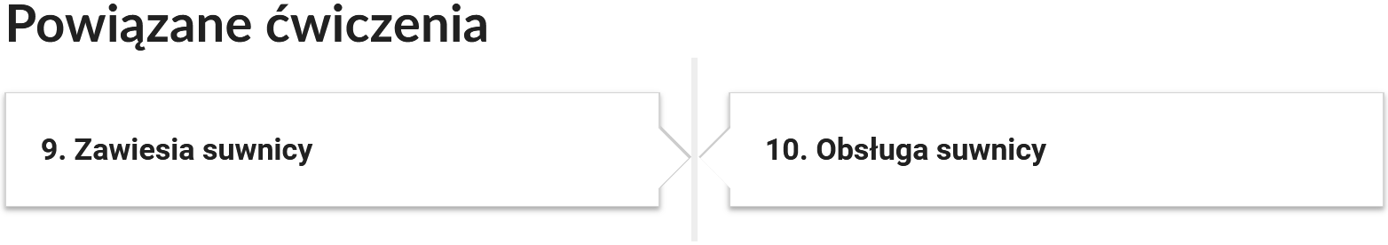 Ilustracja przedstawia widok przykładowych przycisków ćwiczeń powiązanych z danym multimedium. Przyciski mają formę prostokątnych paneli. Opatrzone są numerem oraz tytułem.