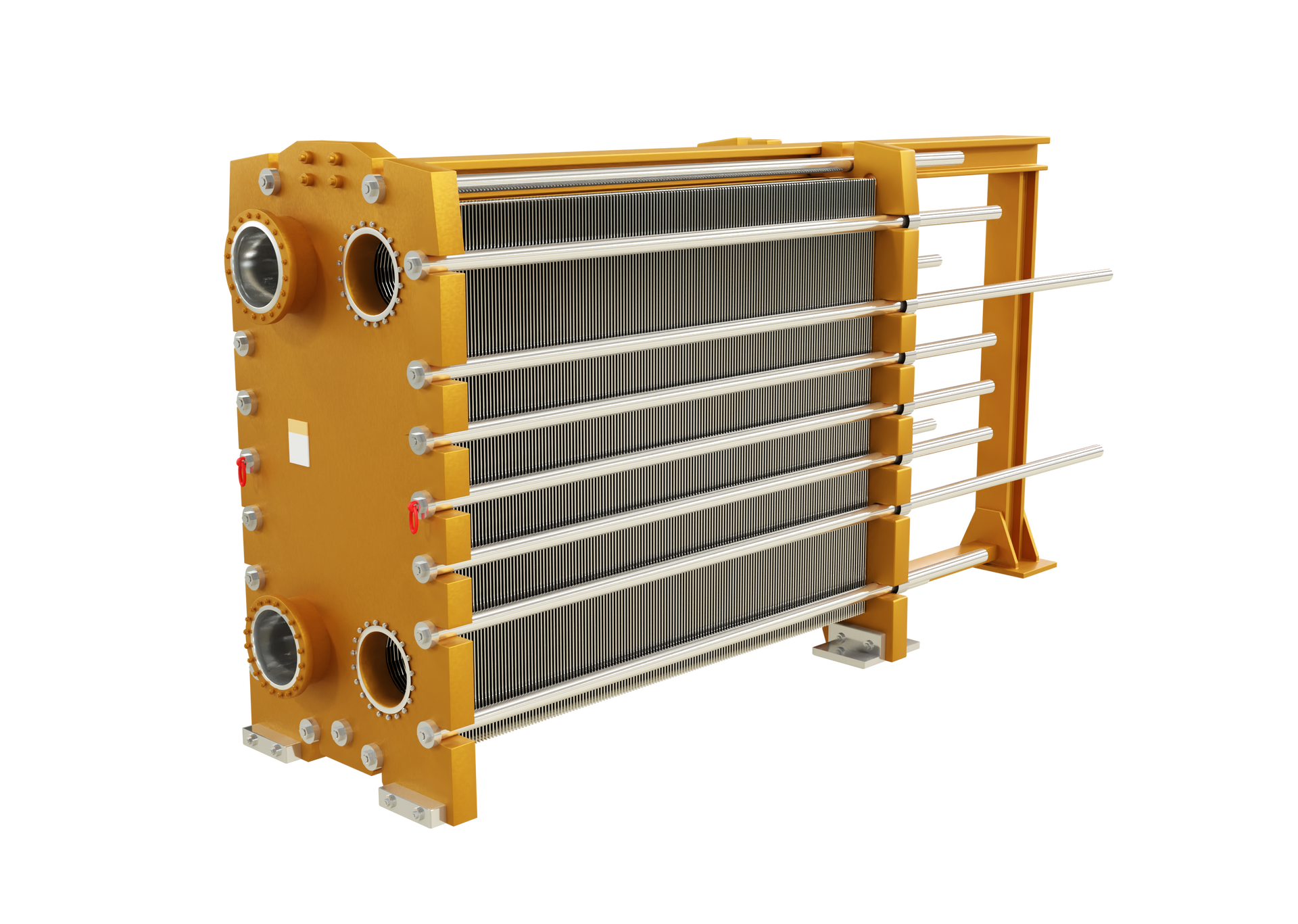 Na ekranie widoczny jest kondensator inaczej nazywany chłodnicą. Stanowi on wyposażenie wymiennika ciepła. Służy ona do wymiany ciepła między ciałami o różnej temperaturze, jest celem jest zmniejszenie różnicy temperatury.Widoczna na ilustracji chłodnica przedstawiona została jako dwie prostokątne pomarańczowe płyty na nóżkach. Pomiędzy płytami głównymi znajduje się pakiet płyt termicznych połączonych ze sobą. Główne płyty połączone są ze sobą za pomocą metalowych prętów po bokach. Pręty wystają w tylnej części kondensatora. Za ostatnią płytą znajduje się dodatkowa nóżka, która jest połączona z ostatnią płytą. Na przedniej płycie widocznej są cztery otwory.