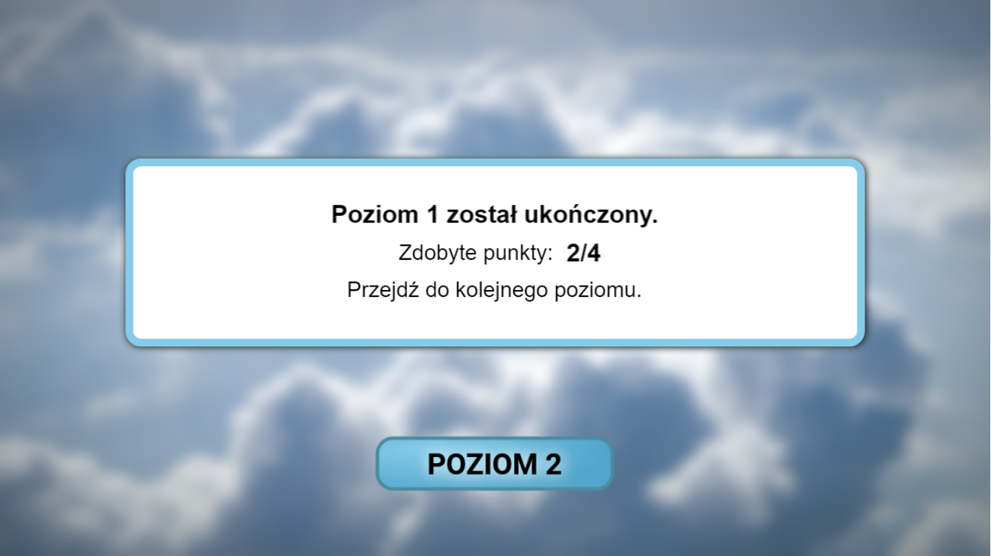 Przykładowe podsumowanie danego poziomu w grze