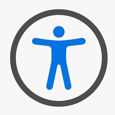 Ilustracja przedstawia ikonę ludzika z rozpostartymi ramionami oznacza dostęp do treści przystosowanych dla osób o specjalnych potrzebach.