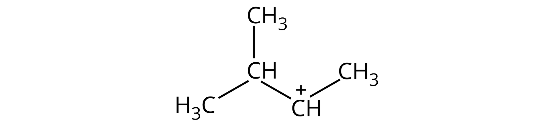 Karbokation 3‑metylo‑2-butylowy o strukturze grupa CH obdarzona cząstkowym ładunkiem dodatnim związana z grupą CH3 oraz grupą CH, która to łączy się z dwiema grupami CH3.