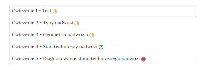 Przykładowy wygląd listy zadań w interaktywnych materiałach sprawdzających.