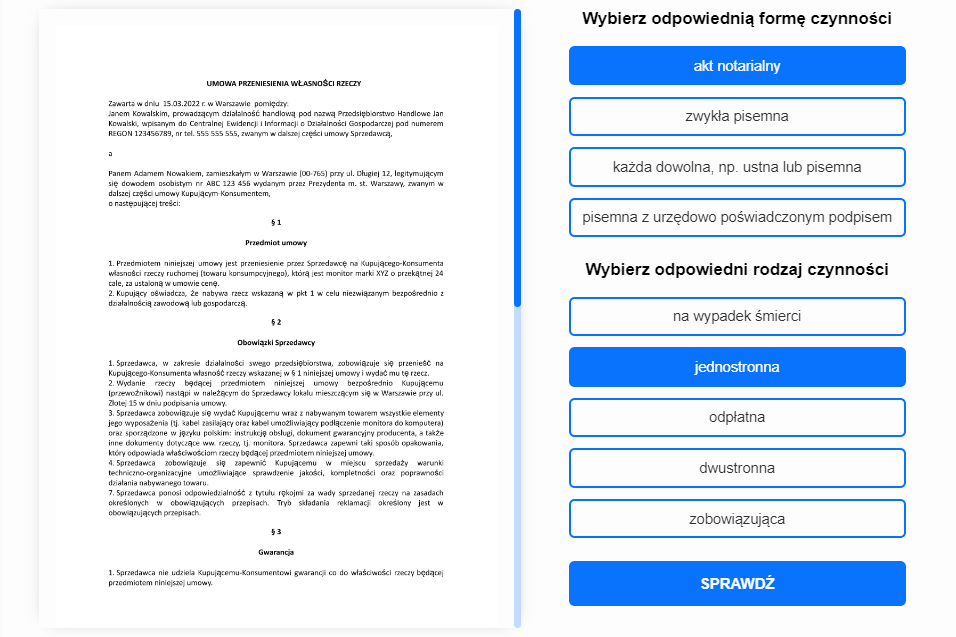 Ekran programu ćwiczeniowego do projektowania przez dobieranie