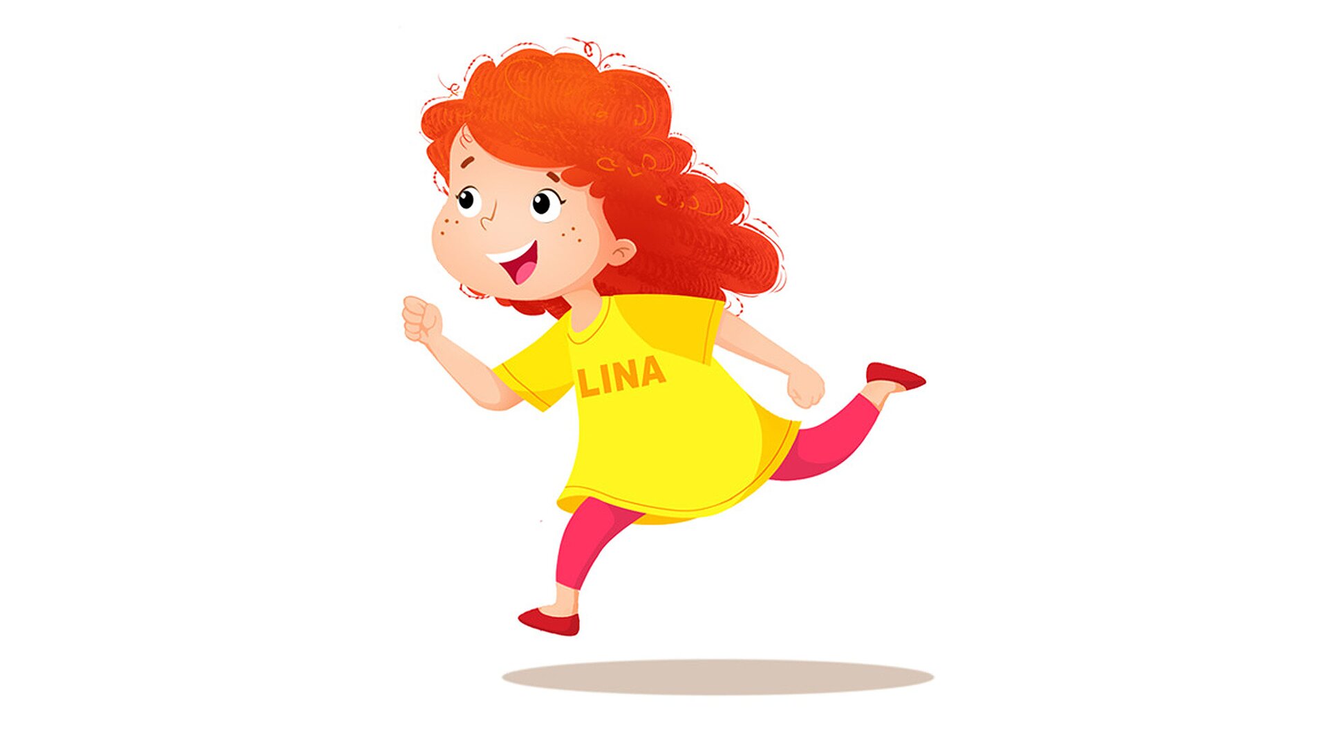 Na ilustracji znajduje się biegnąca dziewczynka.