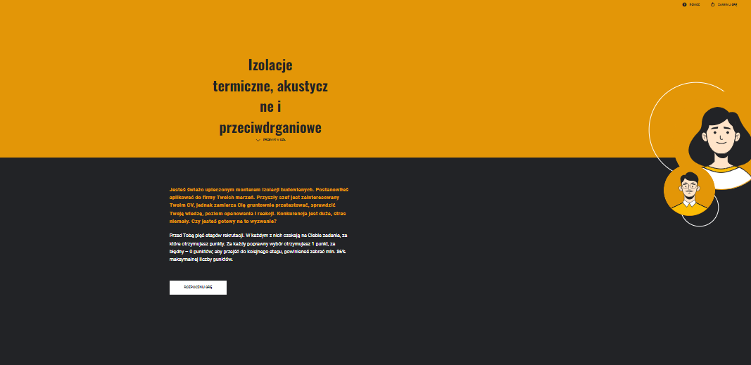 Przykładowy wygląd opisu i przycisku rozpoczęcia gry przy pierwszym podejściu