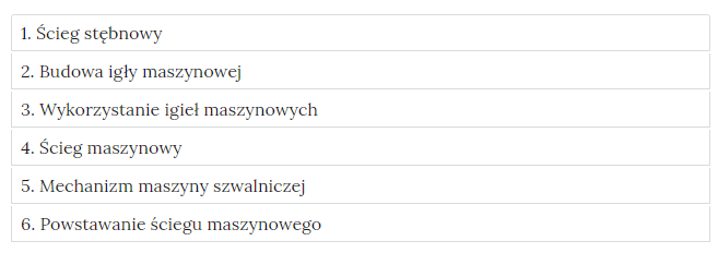 Widok na zakładki z pogrupowanymi ćwiczeniami