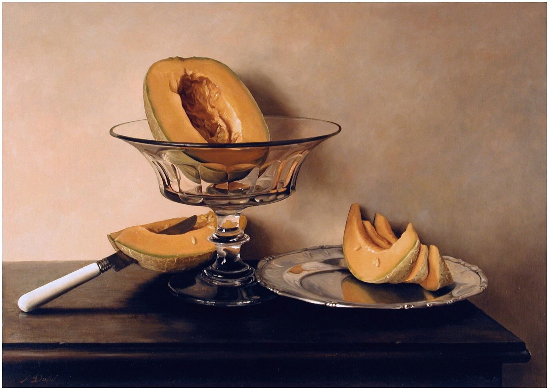 Mauro David, Crystal dish with melons, 1999 r.