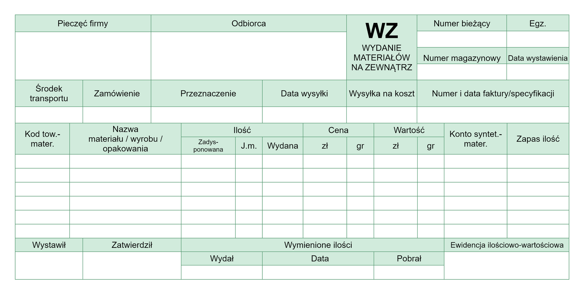 Wydanie materiałów na zewnątrz