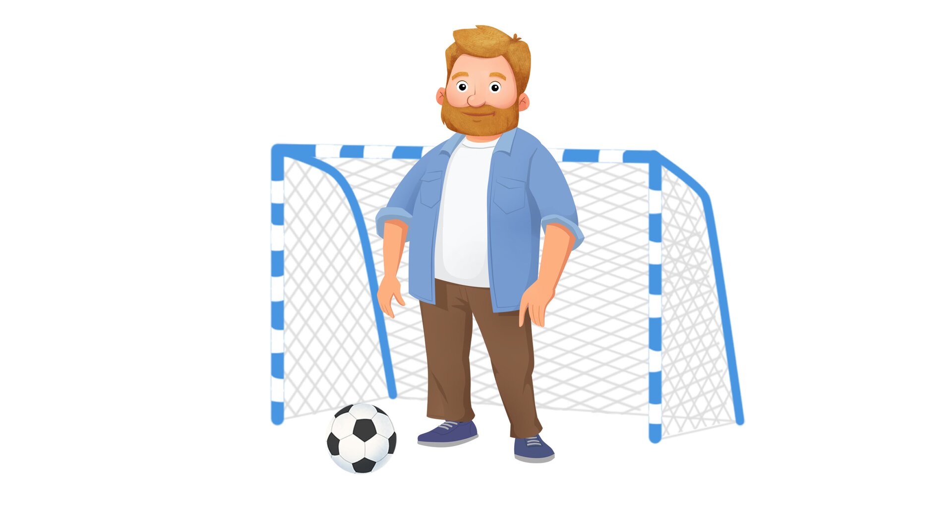 Na ilustracji znajduje się tata w bramce na boisku.