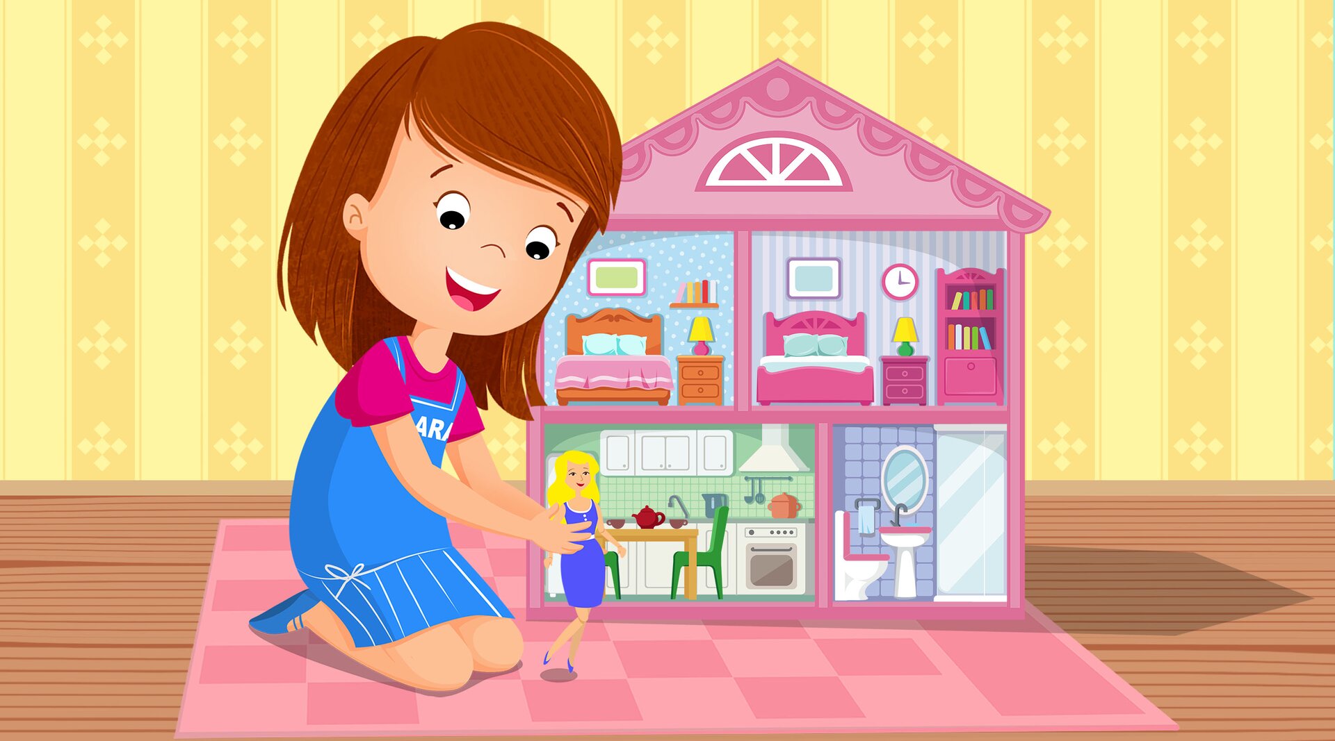 Na ilustracji znajduje się Klara, która bawi się lalką.