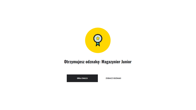 Przykładowy ekran dotyczący ukończenia danego etapu gry