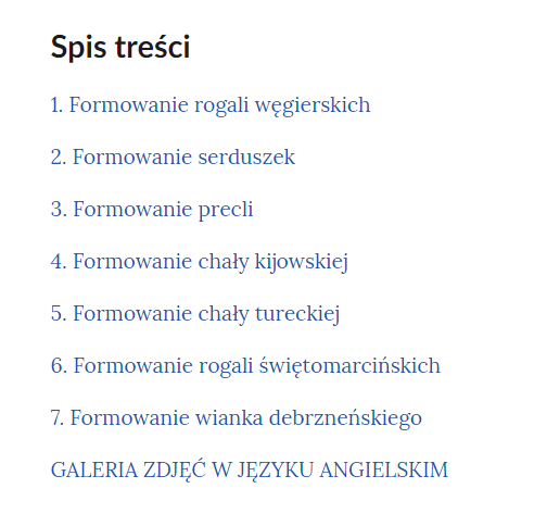 Grafika przedstawia widok spisu treści galerii zdjęć.