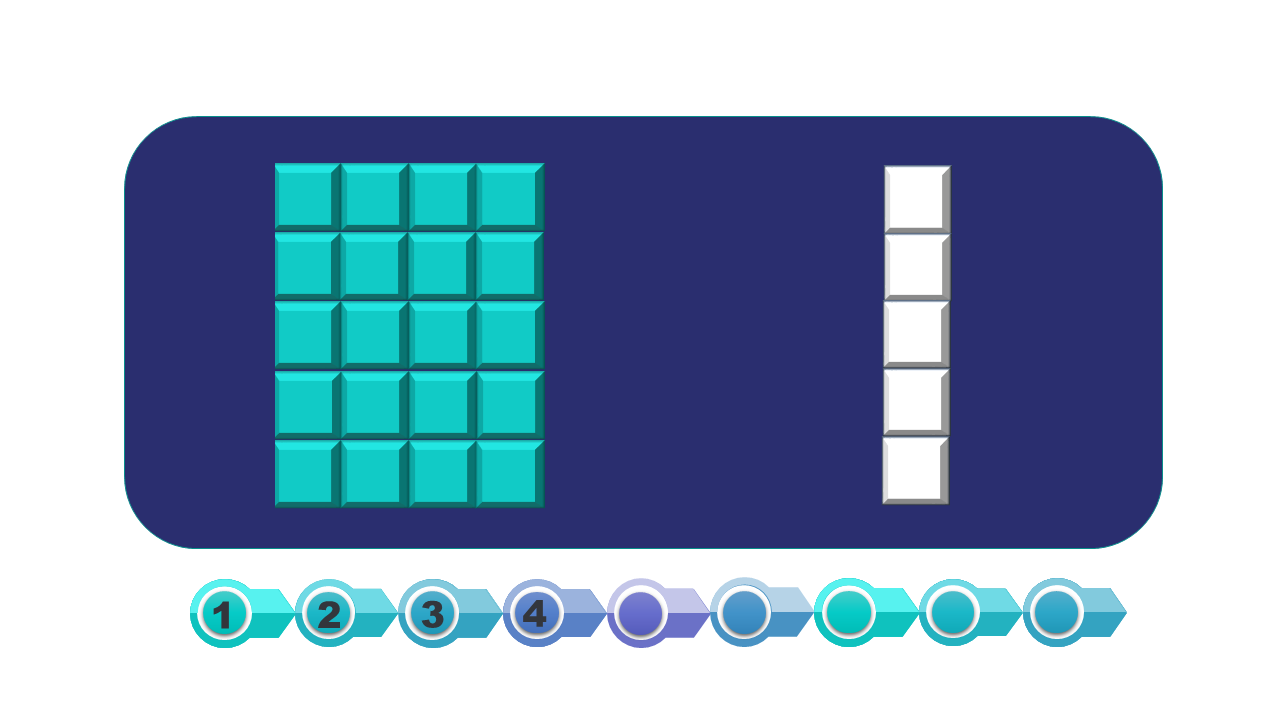 Ilustracja obrazuje fakt, że do tego zadania wykorzystamy 20 niebieskich bloków i 5 białych bloków.