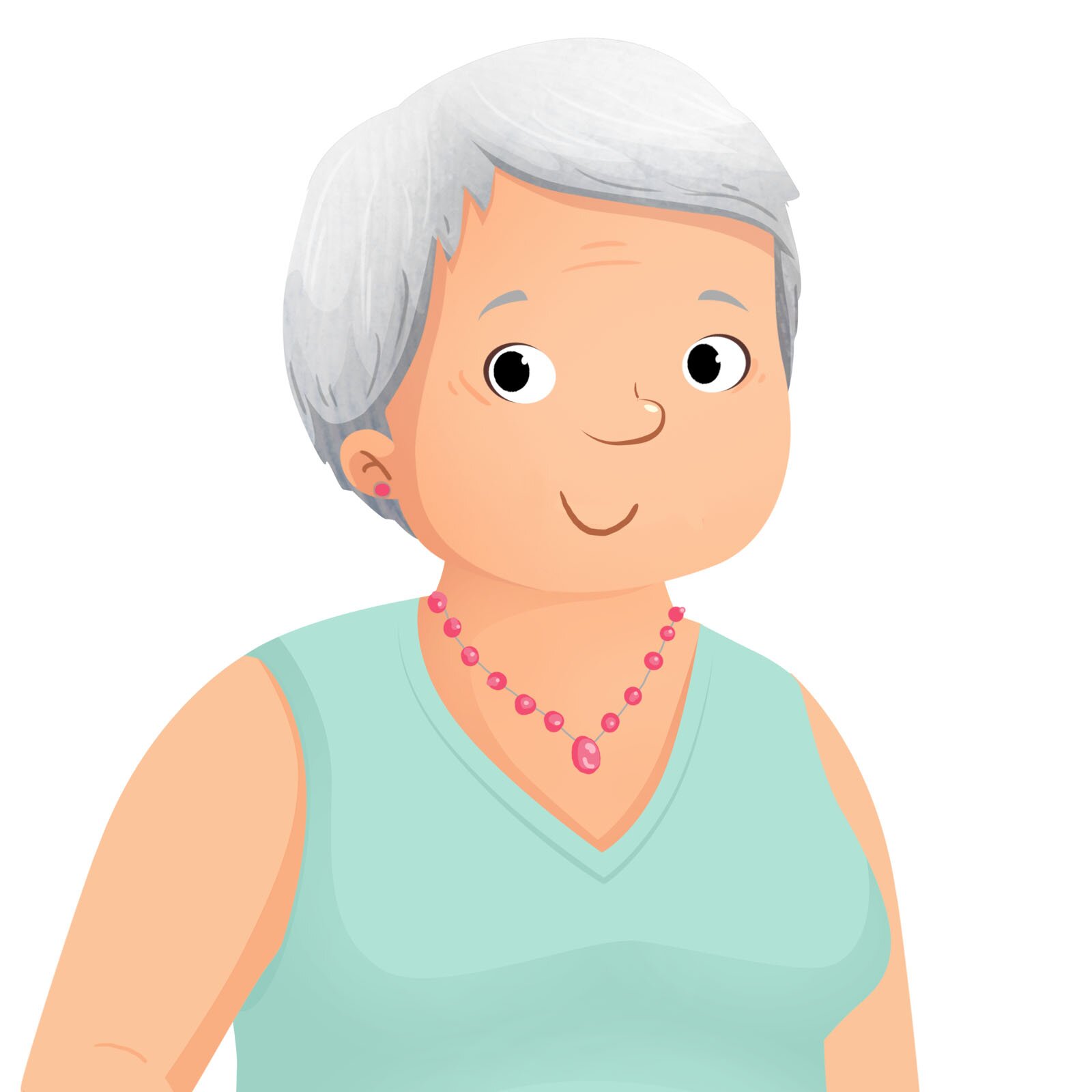Ilustracja przedstawia uśmiechniętą babcię 