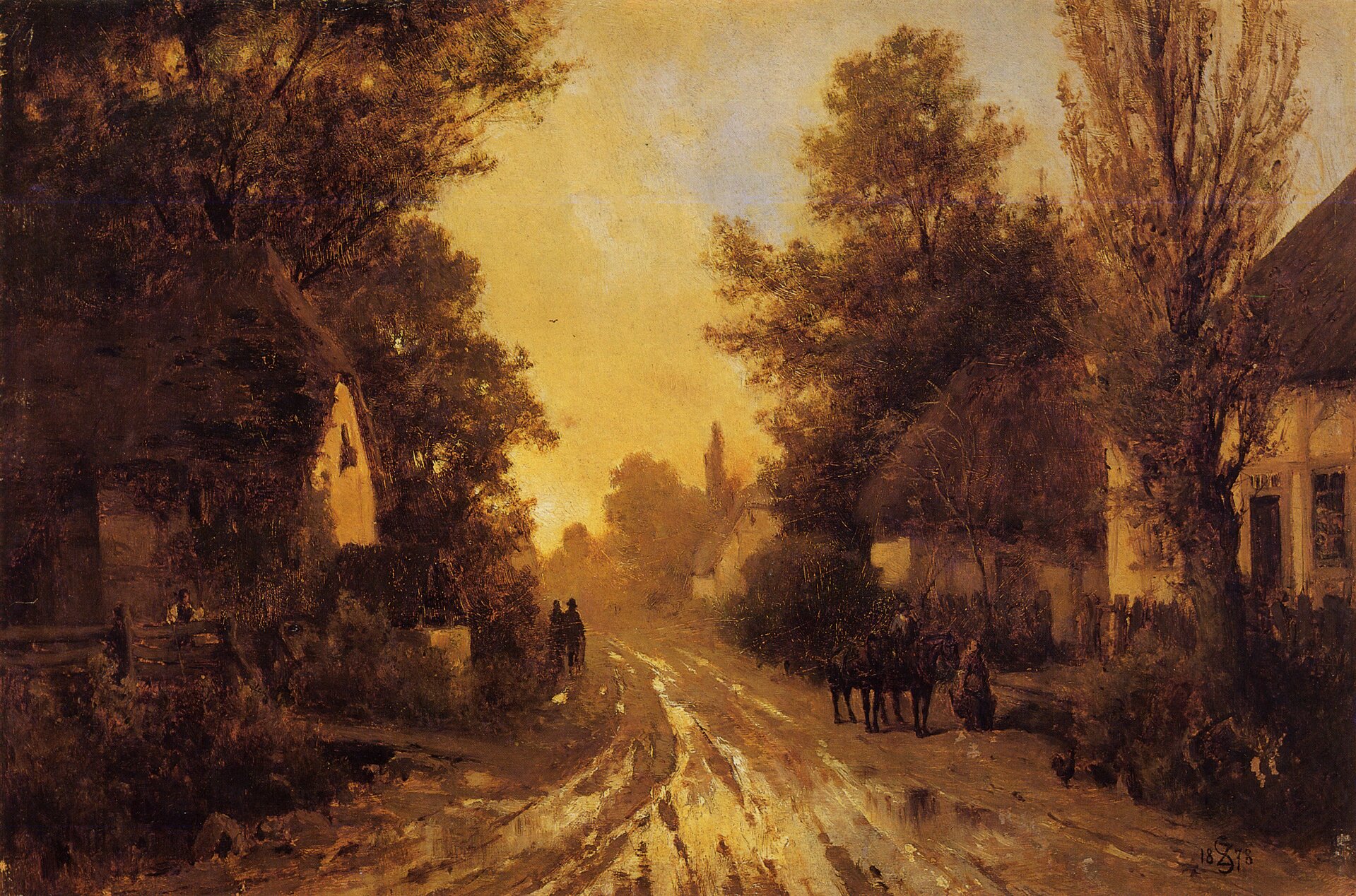 Wiejska droga jesienią Źródło: Zygmunt Sidorowicz, Wiejska droga jesienią, 1878, Lwowska Galeria Obrazów, domena publiczna.