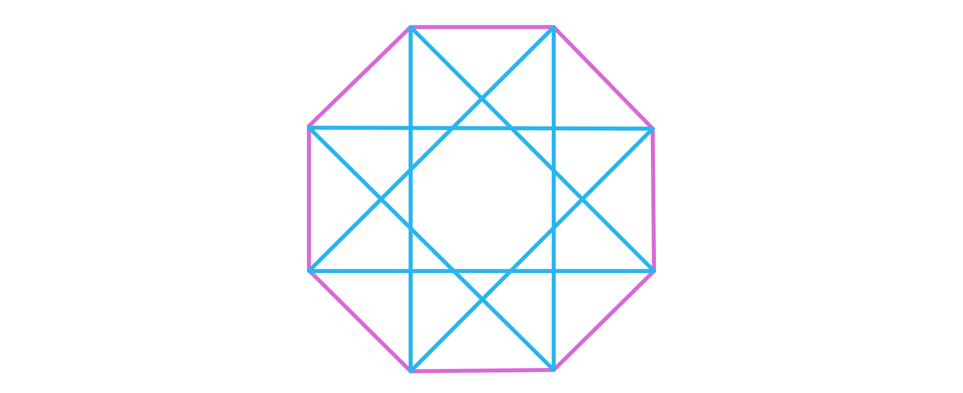 Ilustracja przedstawia ośmiokąt foremny, w który wpisany jest ośmiokąt foremny gwiaździsty.