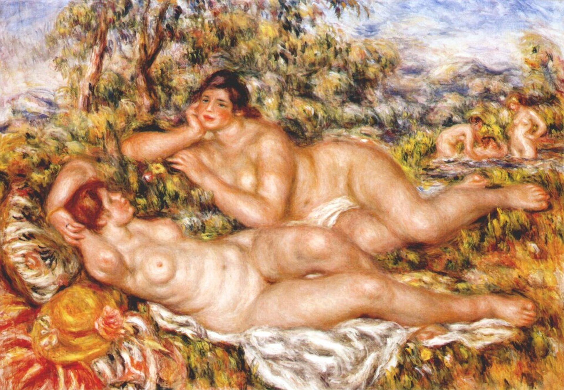 Ilustracja o kształcie poziomego prostokąta przedstawia obraz Auguste Renoira „Kapiące się”. Ukazuje dwie nagie kobiety na tle pejzażu. Są one integralną częścią scenerii. Obraz uważany przez twórcę za szczytowe swoje osiągnięcie.