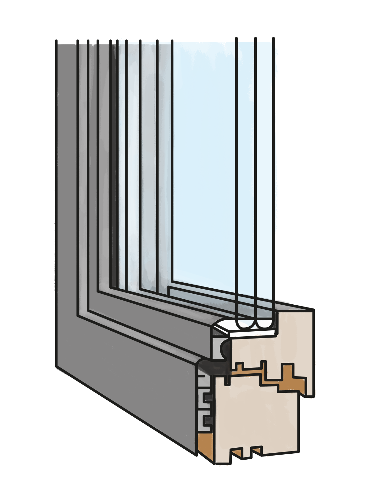 Element ramowy okna drewniano‑aluminiowy