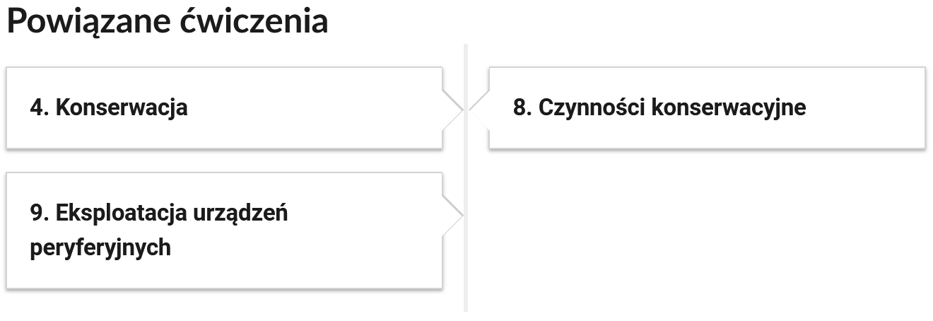 Grafika przedstawia przykładowe przyciski powiązane z danym multimdium. Przyciski położone są w dwóch rzędach. Mają formę prostokątnych paneli, opatrzonych numerem oraz tytułem.