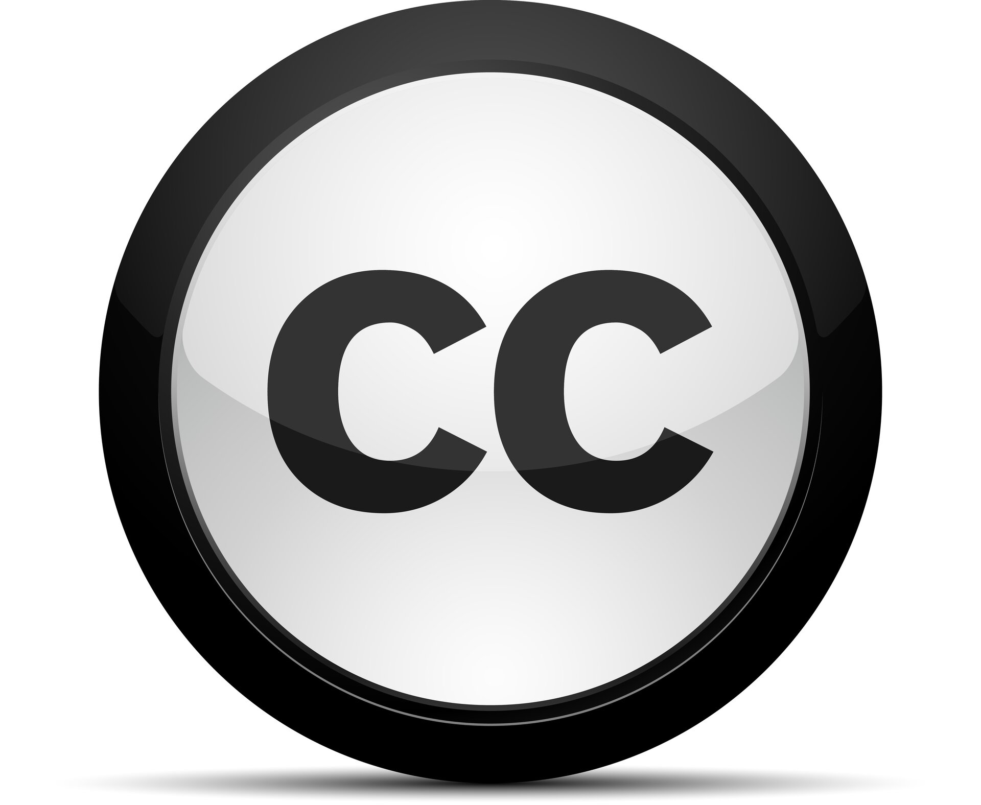 Ilustracja przedstawiająca znak wolnych licencji - okrąg w kolorze czarnym, w którego środku znajdują się dwie czarne litery C.