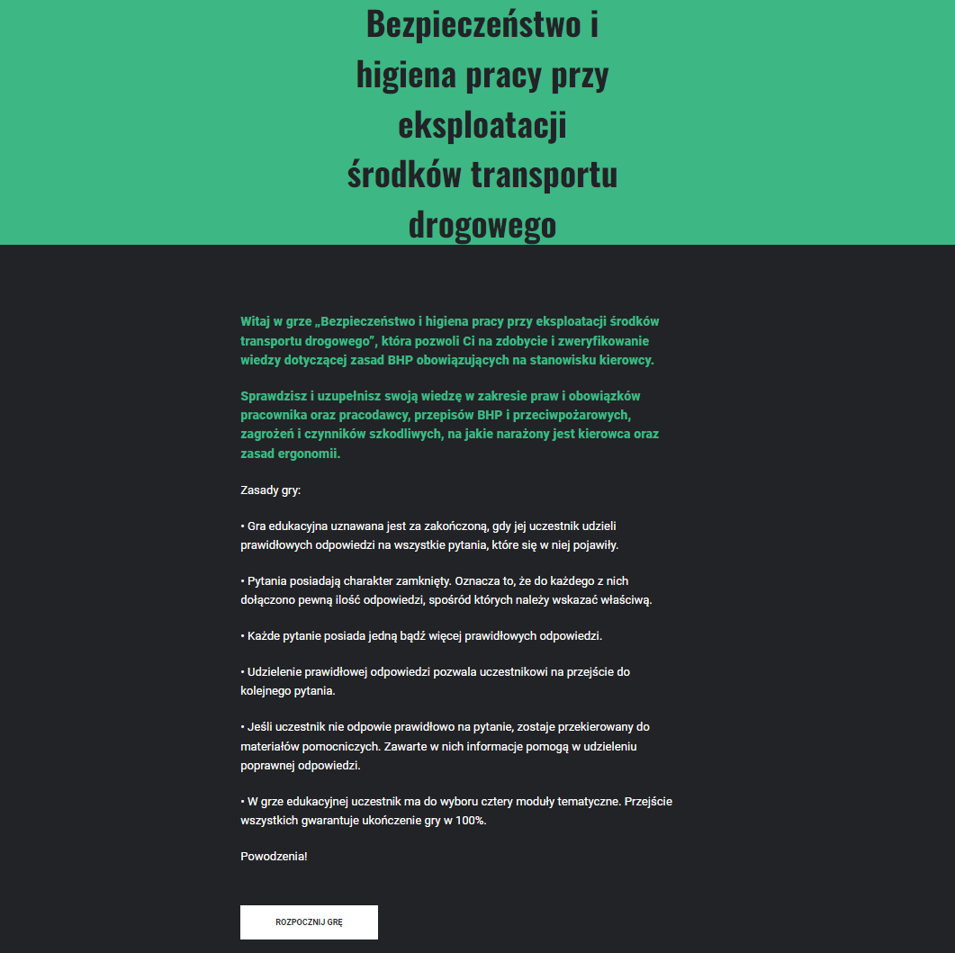 Przykładowy ekran początkowy gry